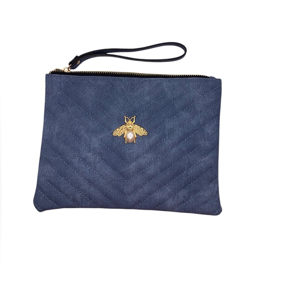 Bumble Bee Wristlet Blue Quilted Clutch/Purse Bumble Bee Adornment
